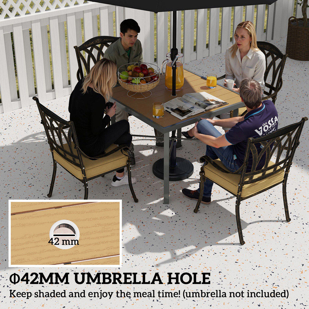 Outsunny 4 Seater Square Garden Dining Table with Umbrella Hole Image 8