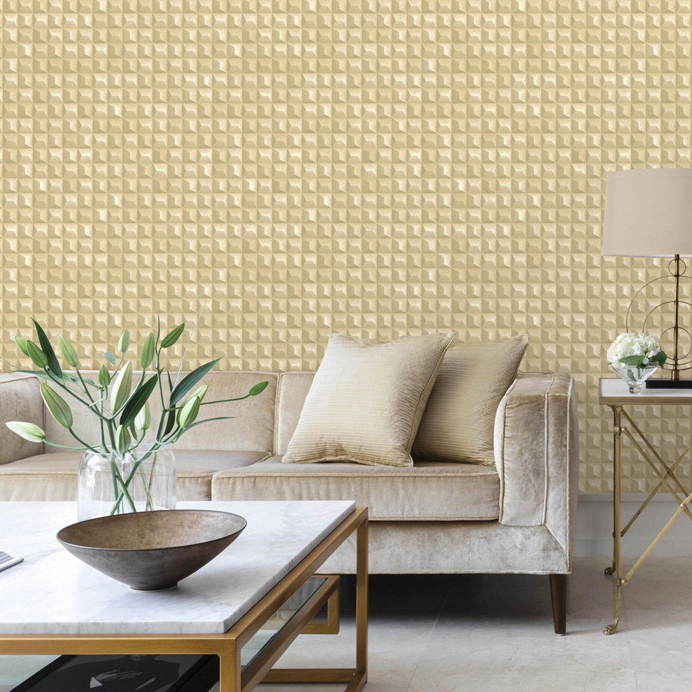 Vymura Romero 3D Square Effect Geo Gold Vinyl Wallpaper Image 3