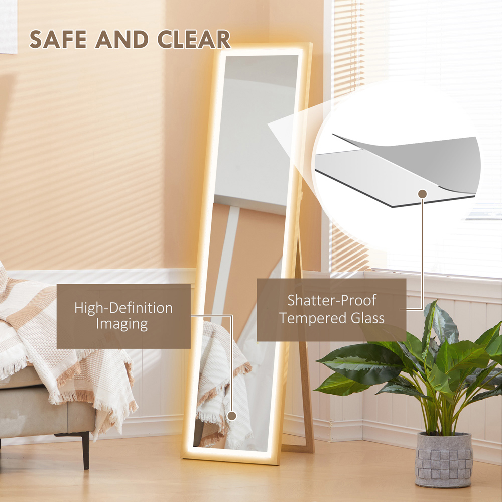 Portland Oak Wood Effect Frame Full Length Mirror with Dimming Lights 160 x 40cm Image 8