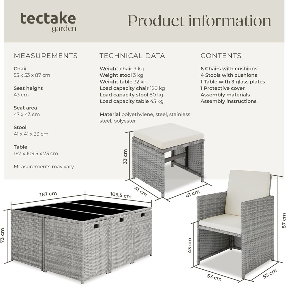 tectake Malaga 10 Seater Garden Dining Table with Rain Cover Light Grey Image 9