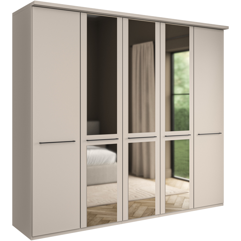 Homebase Cortiva Champagne and Slate 5 Door Hinged Wardrobe with 3 Centre Mirror Image 2