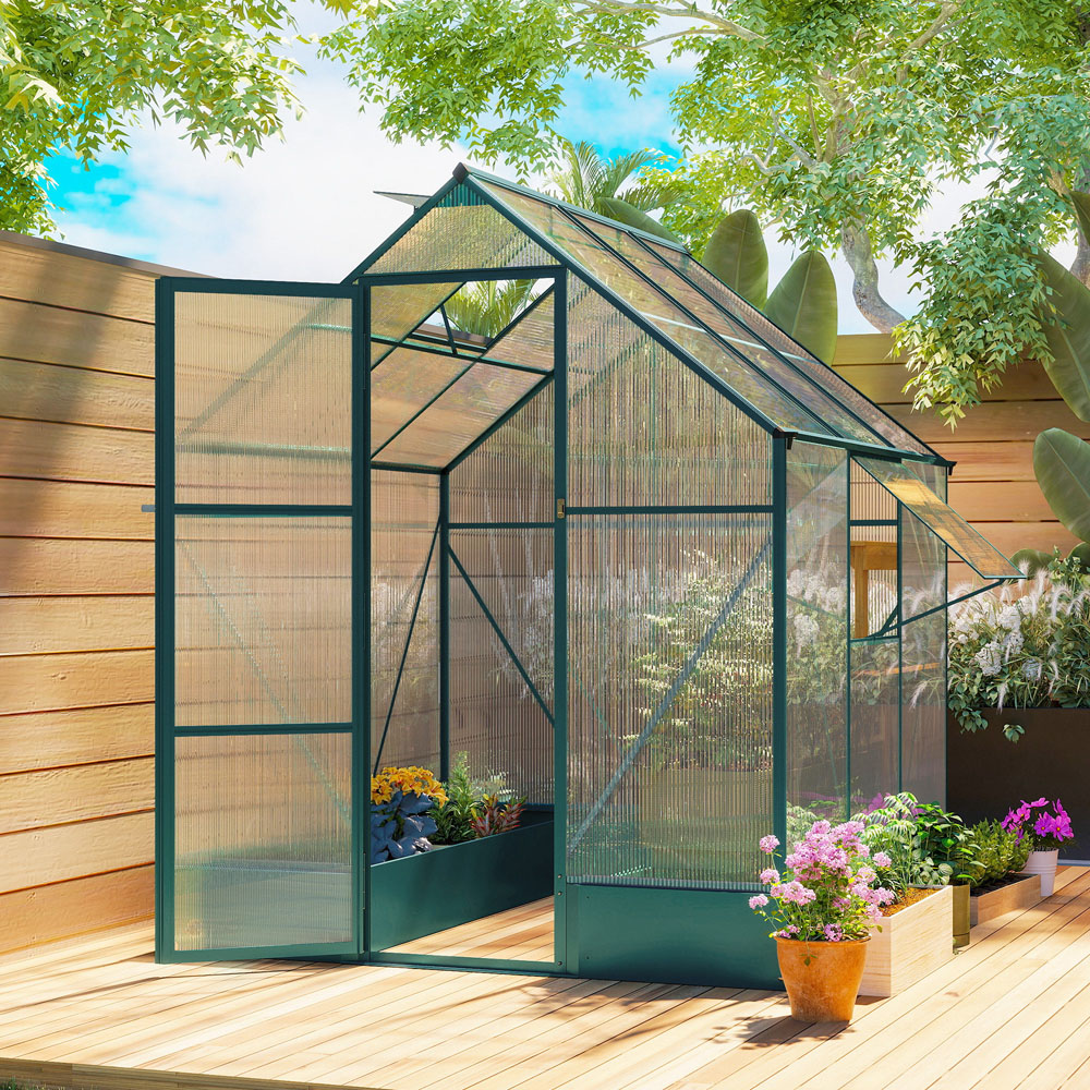 Outsunny 6 x 6ft Green Polycarbonate Walk In Greenhouse Image 2