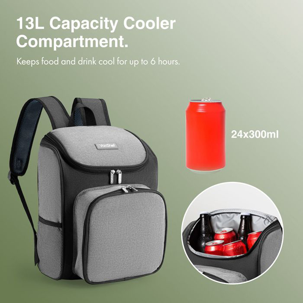 VonShef 2 Person Grey Picnic Hamper Backpack Image 8