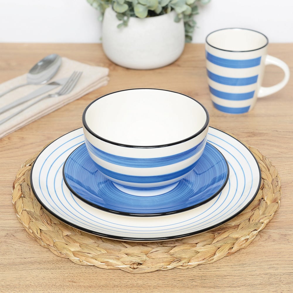 12 Piece Blue Handpainted Spinwash Dinnerset - Blue Image 2