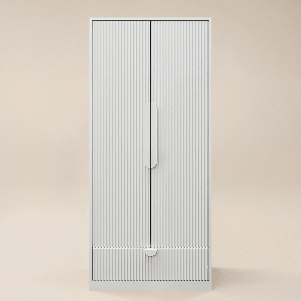 Flair Calista 2 Door Single Drawer White Ribbed Wardrobe Image 3