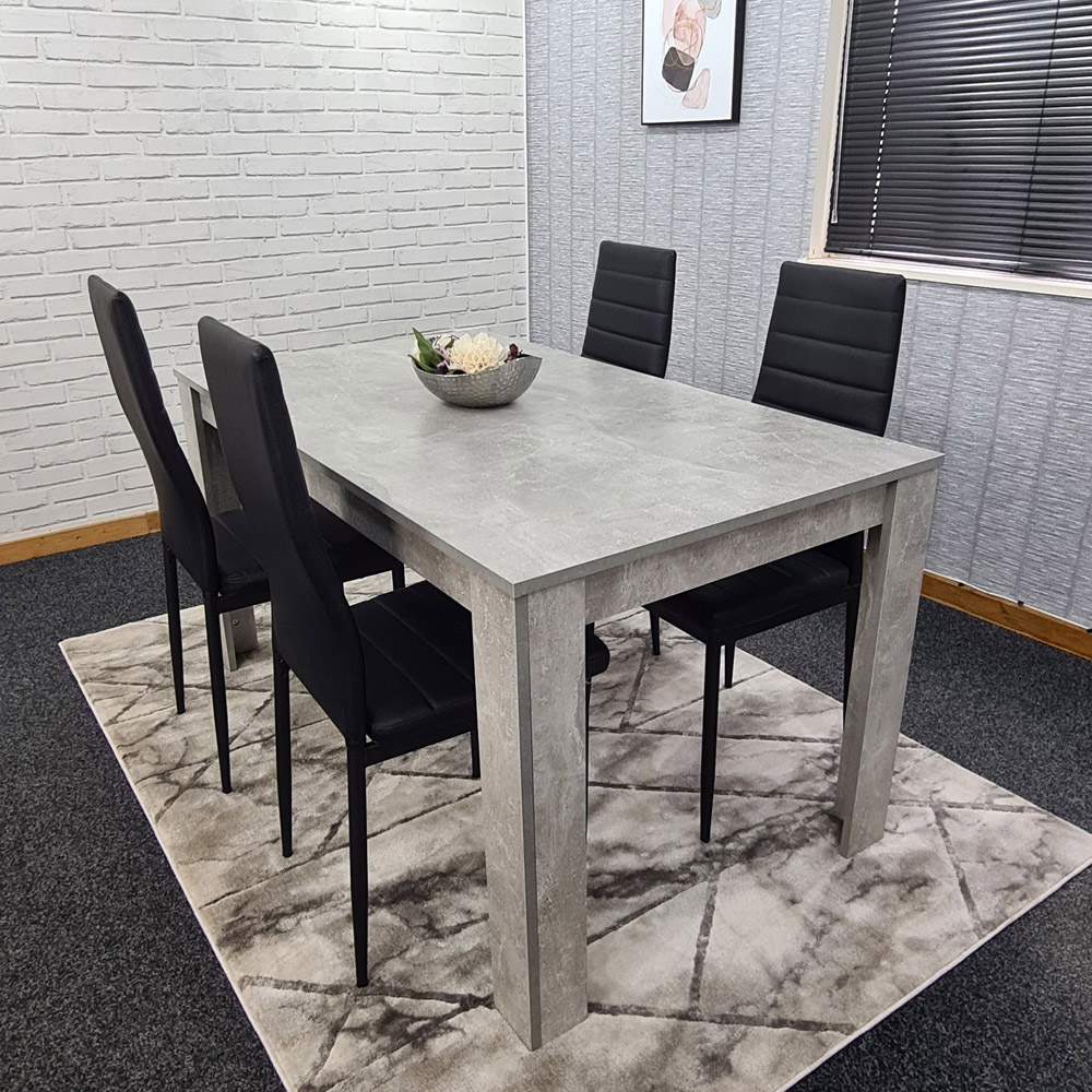 Portland Leather 4 Seater Dining Set Stone Grey and Black Image 6