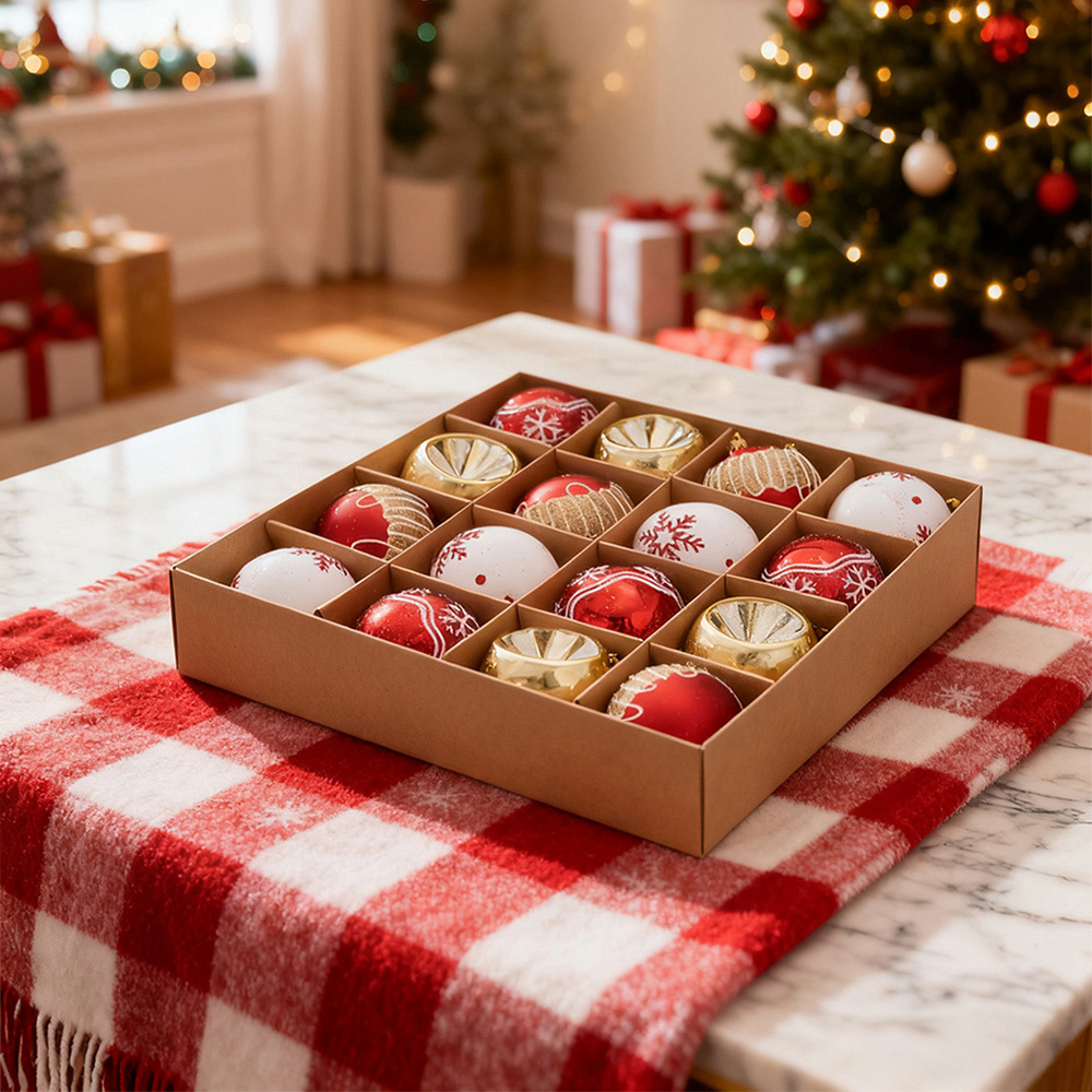 Living and Home 16 Piece Red White and Gold Christmas Bauble Set with Storage Box Image 8