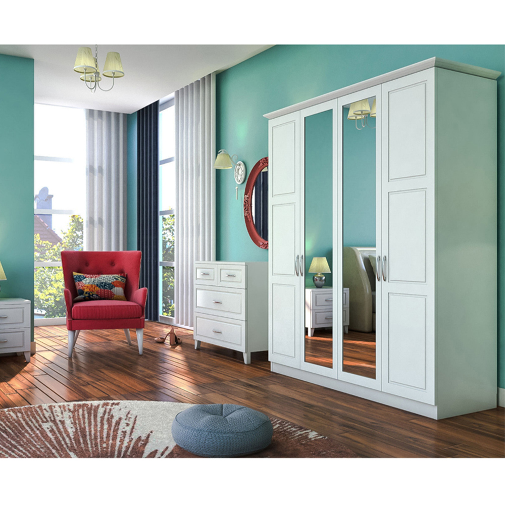 Evu INES 4 Doors White Mirror Wardrobe Image 5