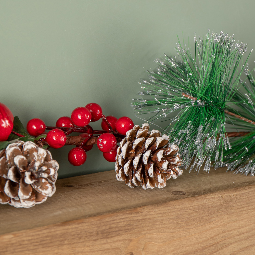 Samuel Alexander Berry Garland with Pinecones and Silver Glitter Tips 150cm Image 4