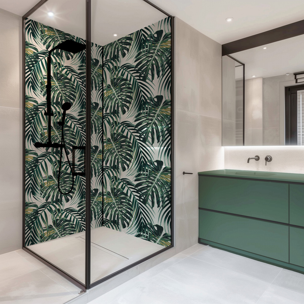 Splashbax Premium Artisan Monstera Leaves Acrylic Bathroom Wall Panel 2400 x 1200mm Image 3
