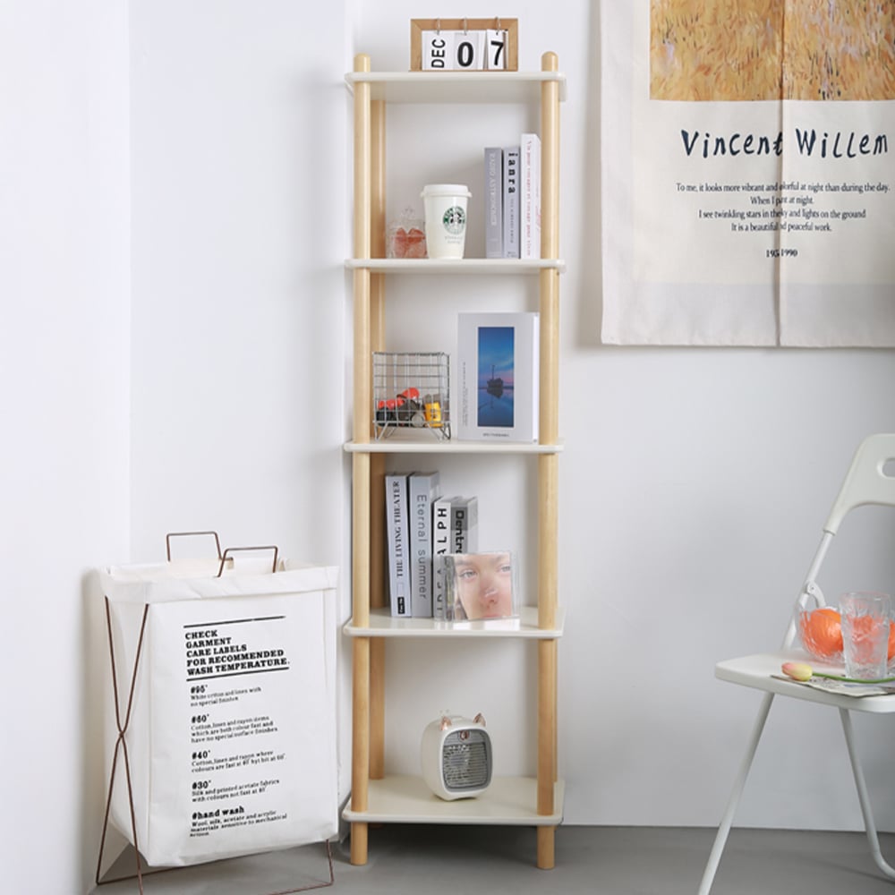 FurnitureHMD 5 Shelf White and Natural Bookcase Image 1