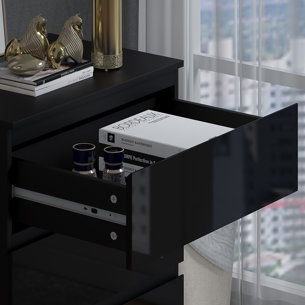 FWStyle Stora 3 Drawer Black Gloss Chest Of Drawers Image 3