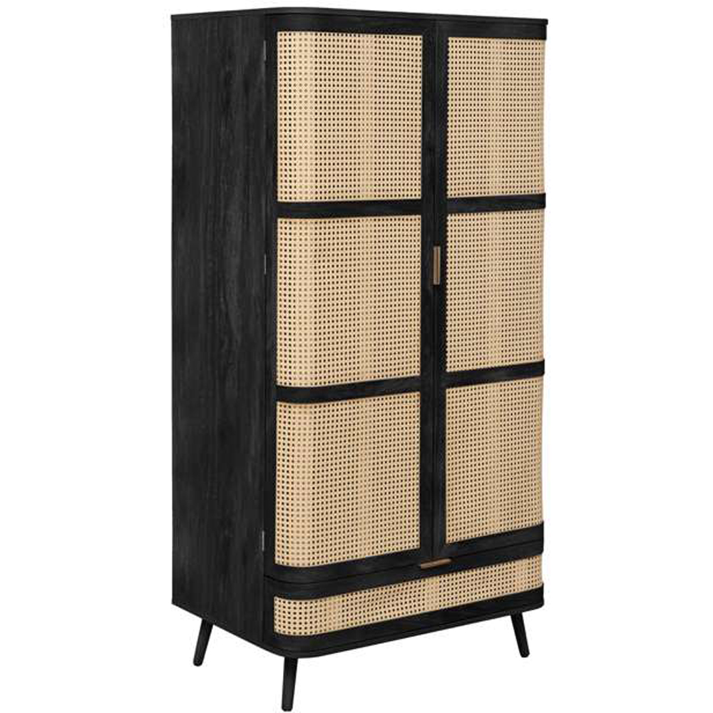 Birlea Noah 2 Door Single Drawer Black Rattan Wardrobe Image 2