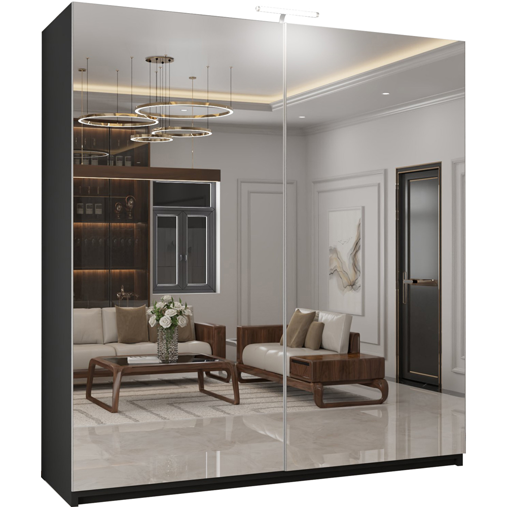 M N Furniture Modern 2 Door Black Mirrored Sliding Wardrobe 150cm Image 2