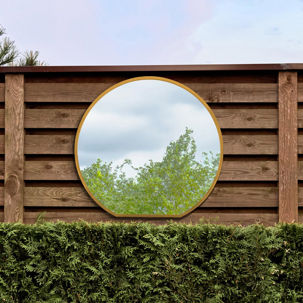 MirrorOutlet The Circulus Gold Flat Bottom Circular Outdoor Garden Wall Mirror 105 x 100cm Image 7