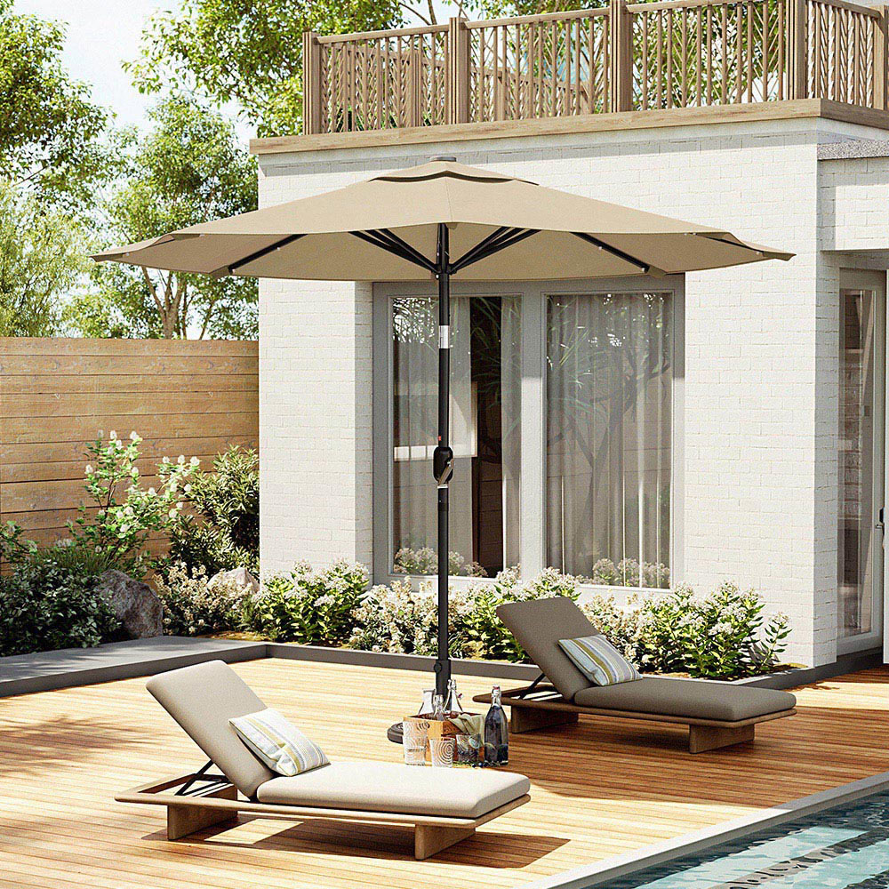 Living and Home Beige 24 Solar LED Crank and Tilt Parasol with Floral Pattern Base 3m Image 6