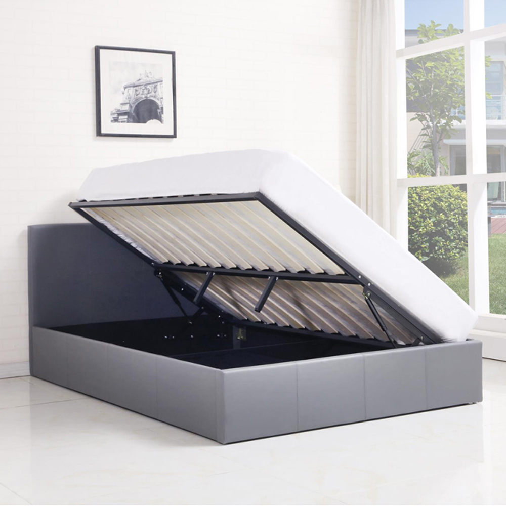 Portland Double Grey Leather Ottoman Bed with Mattress Image 2