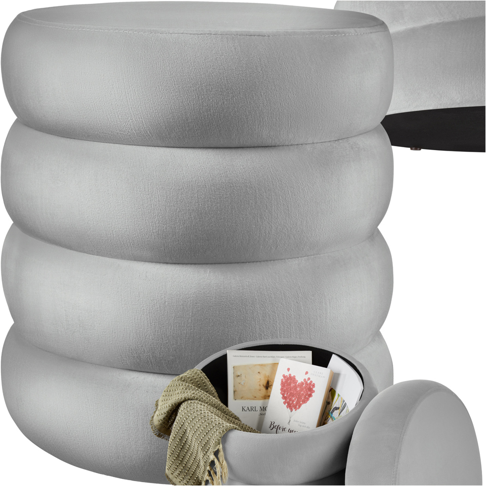 tectake Altu Grey Velvet Look Stool with Storage Image 2