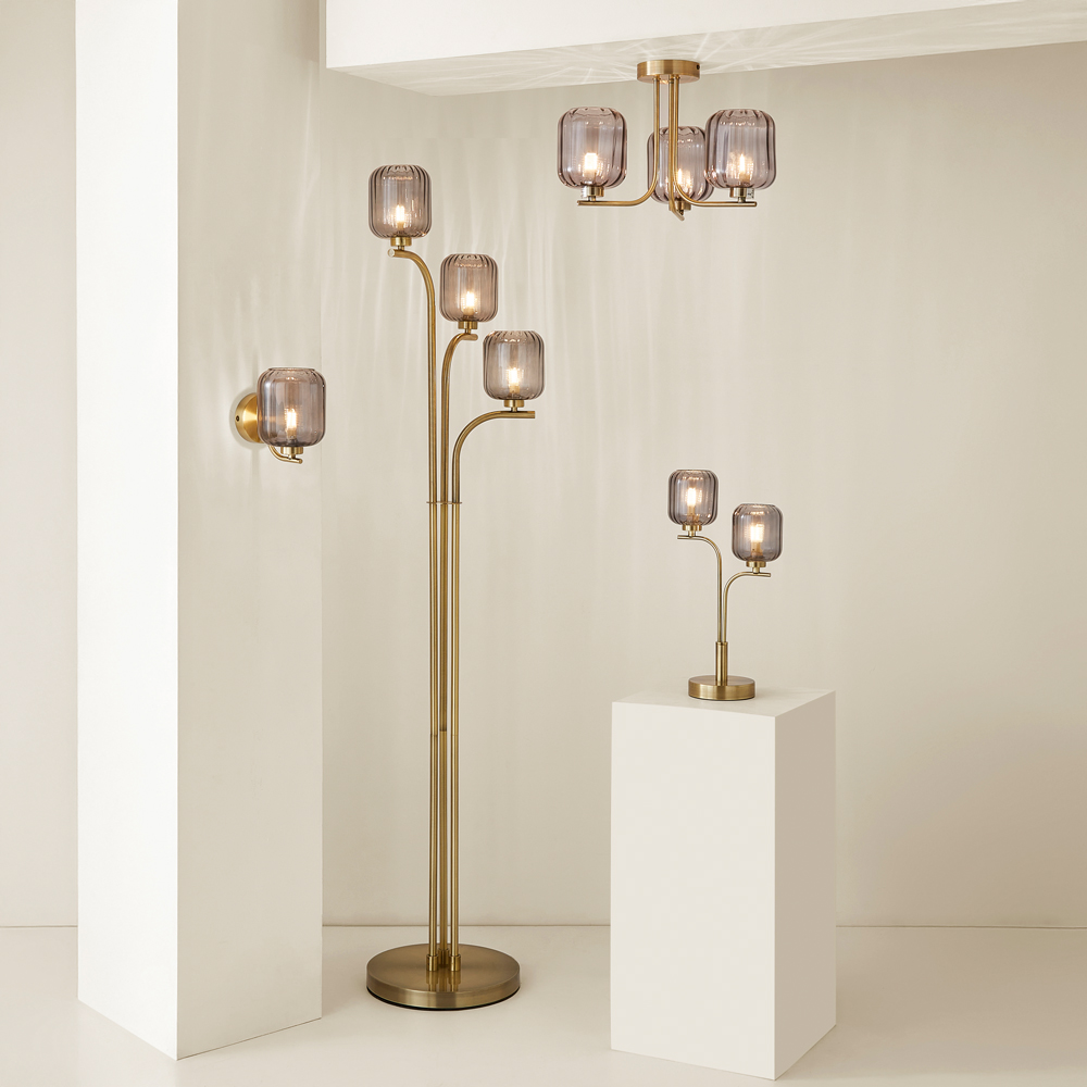 ValueLights Amelie 2 Way Ribbed Glass Gold Stem LED Table Lamp Image 7
