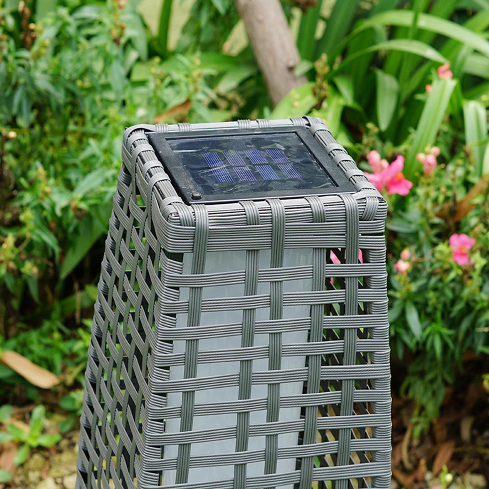 Gr8 Garden Grey Solar Rattan Effect Tall LED Floor Lamp Lantern Image 3