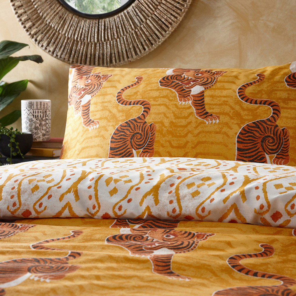 furn. Tibetan Tiger Super King Size Multi Tribal Duvet Cover Set Image 3