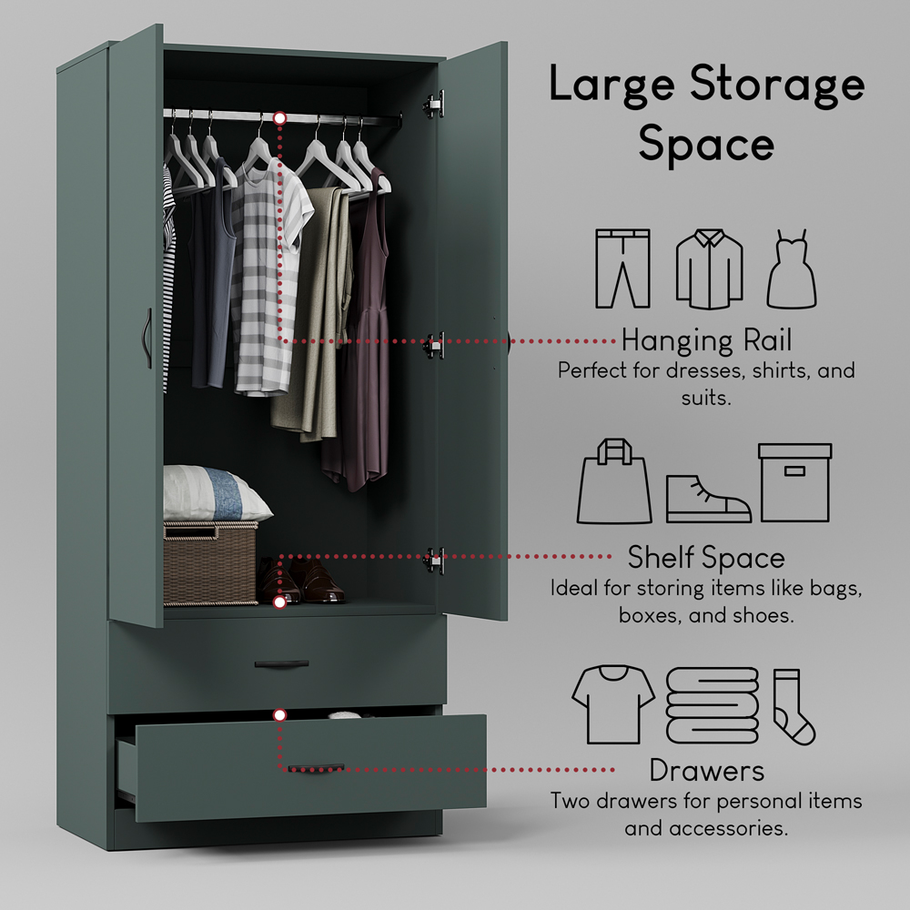 Vida Designs Riano 2 Door 2 Drawer Green Wardrobe Image 5