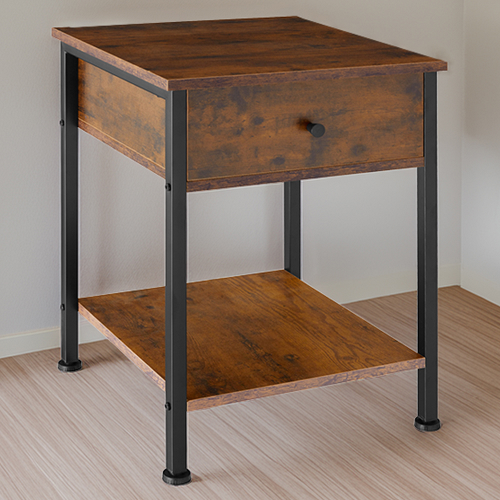 tectake Bradford Single Drawer Dark Wood Bedside Table Image 1