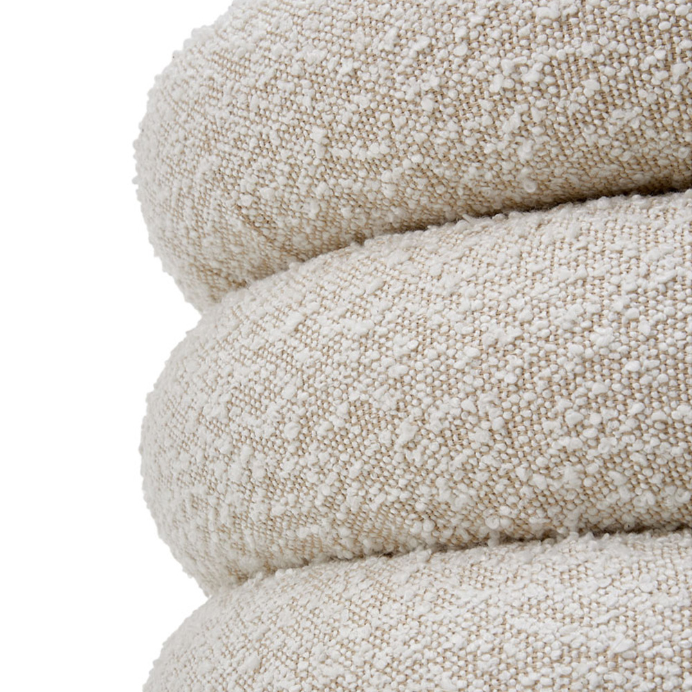 Living and Home Cream Boucle Upholstered Round Storage Ottoman Image 5