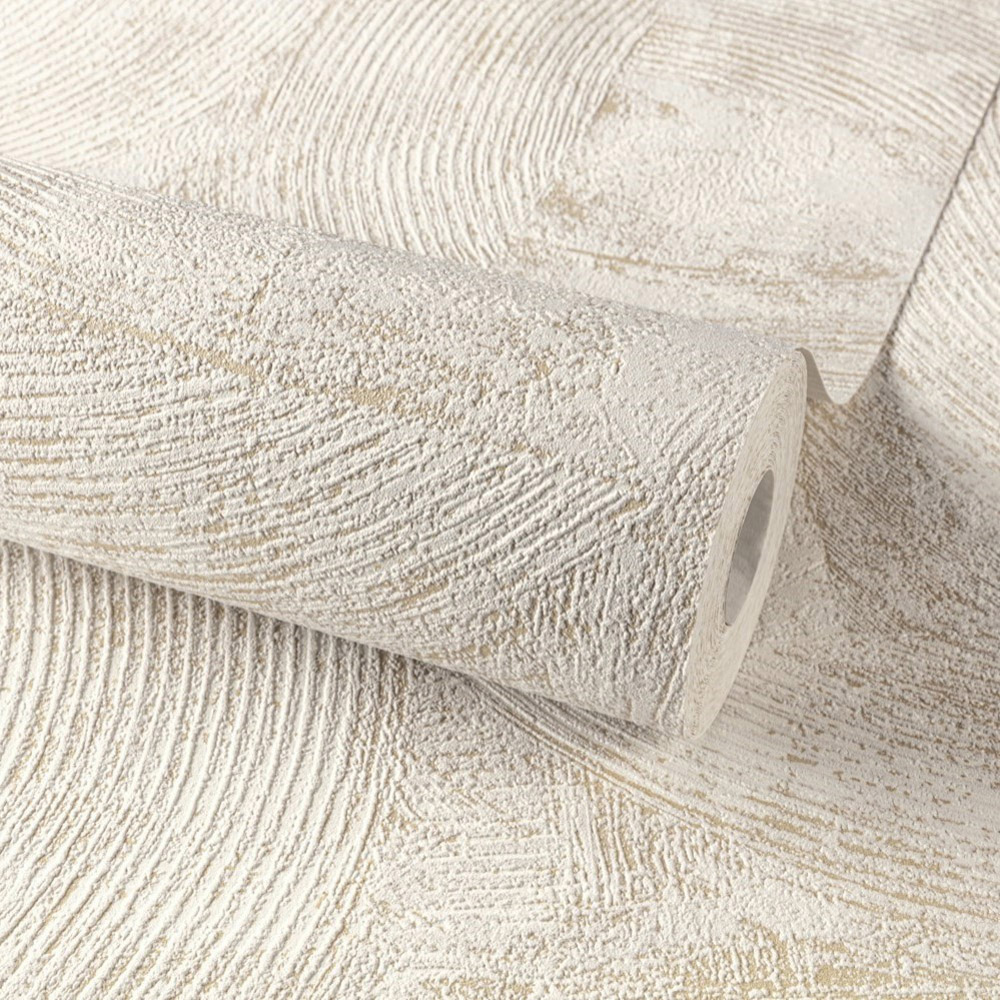 Grandeco Owen Rustic Scratched Plaster Blown Vinyl Textured White and Gold Wallpaper Image 2