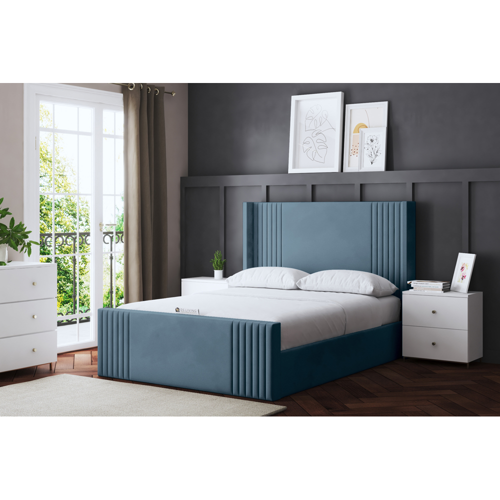 DS Living Elara Double Blue Winged Panel Ottoman Bed with Headboard Image 6