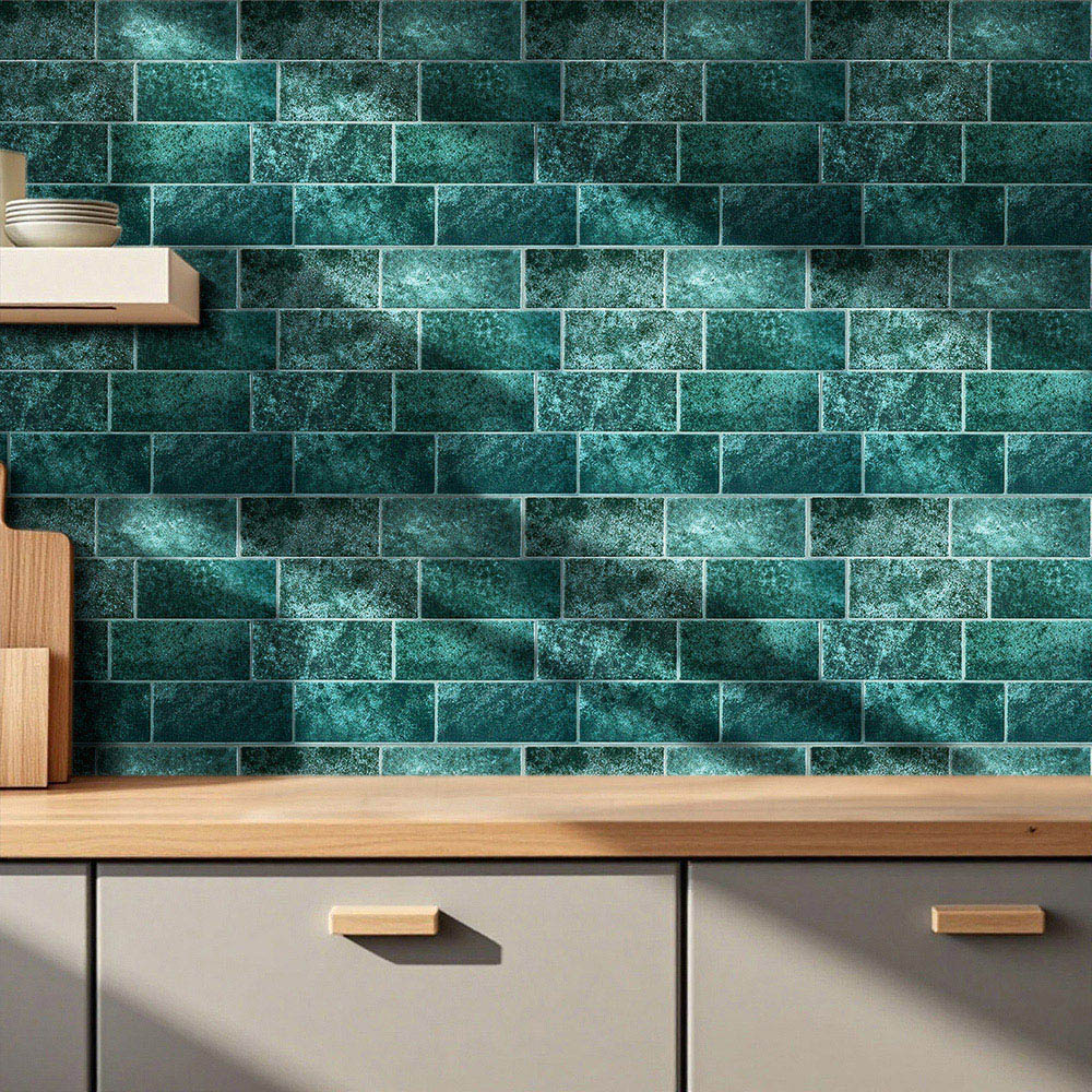 Living and Home Brick Effect Green Rectangle Self Adhesive Wall Sticker 10 Pack Image 8