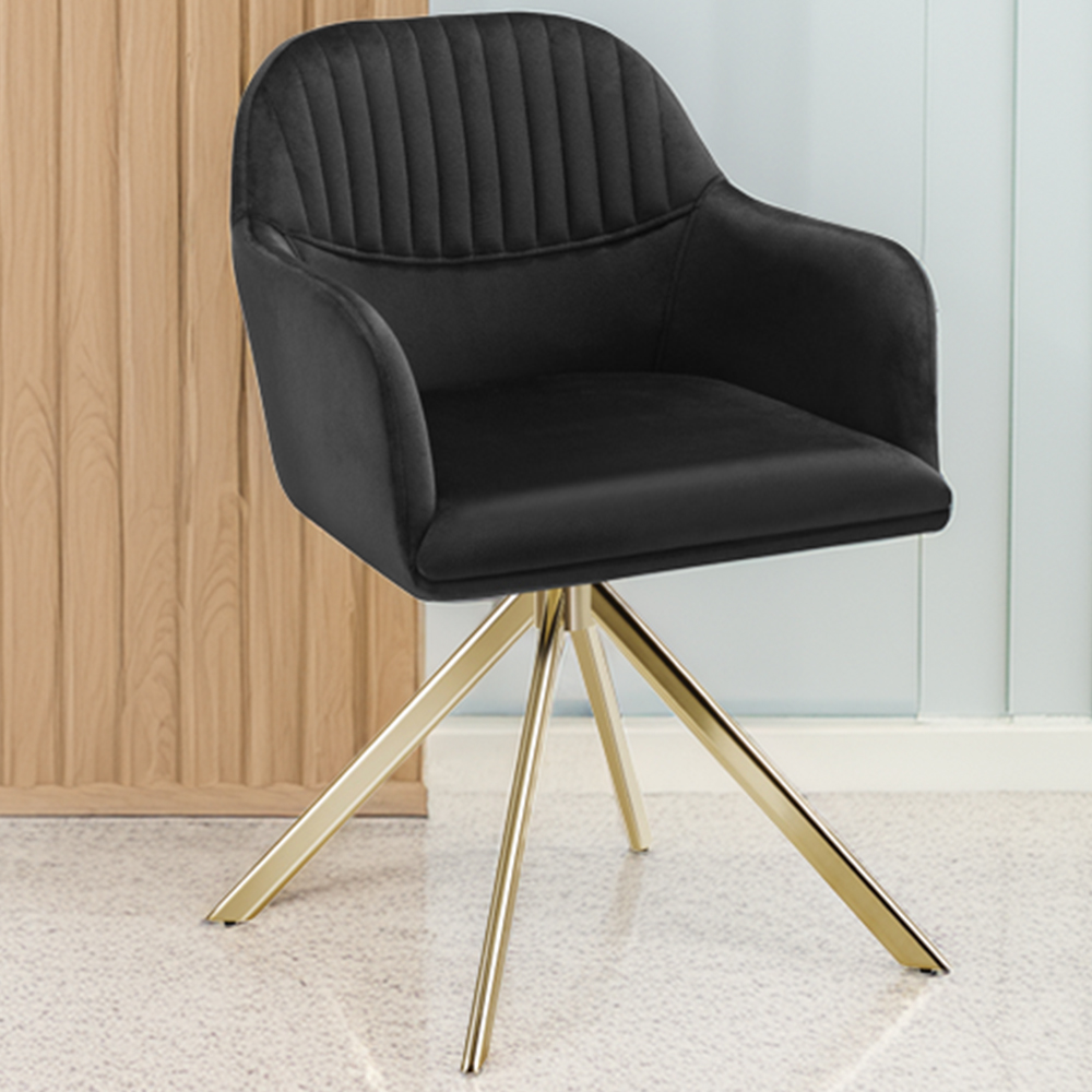 tectake Lona Set of 6 Black and Gold Velvet Fabric Accent Chair Image 1