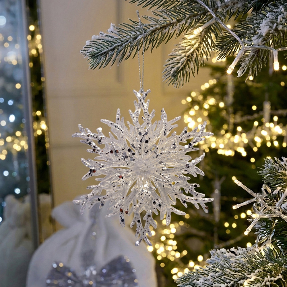 Hanging Sparkly Snowflake - White Image 2