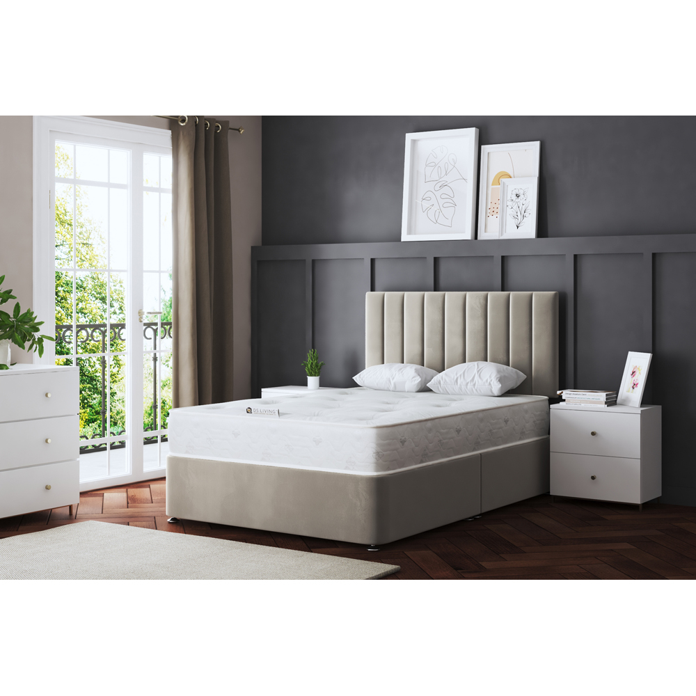 DS Living Amelia King Size Beige Upholstered Panel Divan Bed with 2 Drawer Image 6
