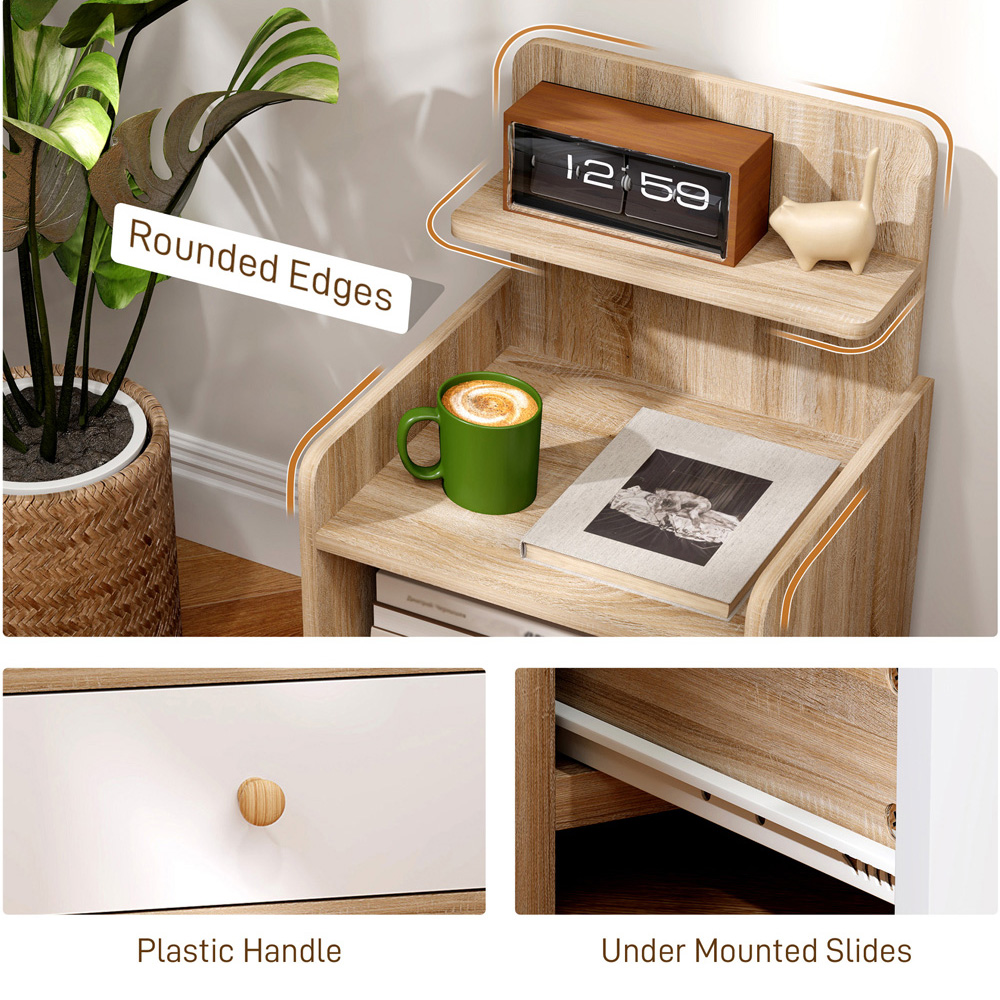 Portland Single Drawer 3 Shelf Natural Wood Effect Bedside Table Image 8