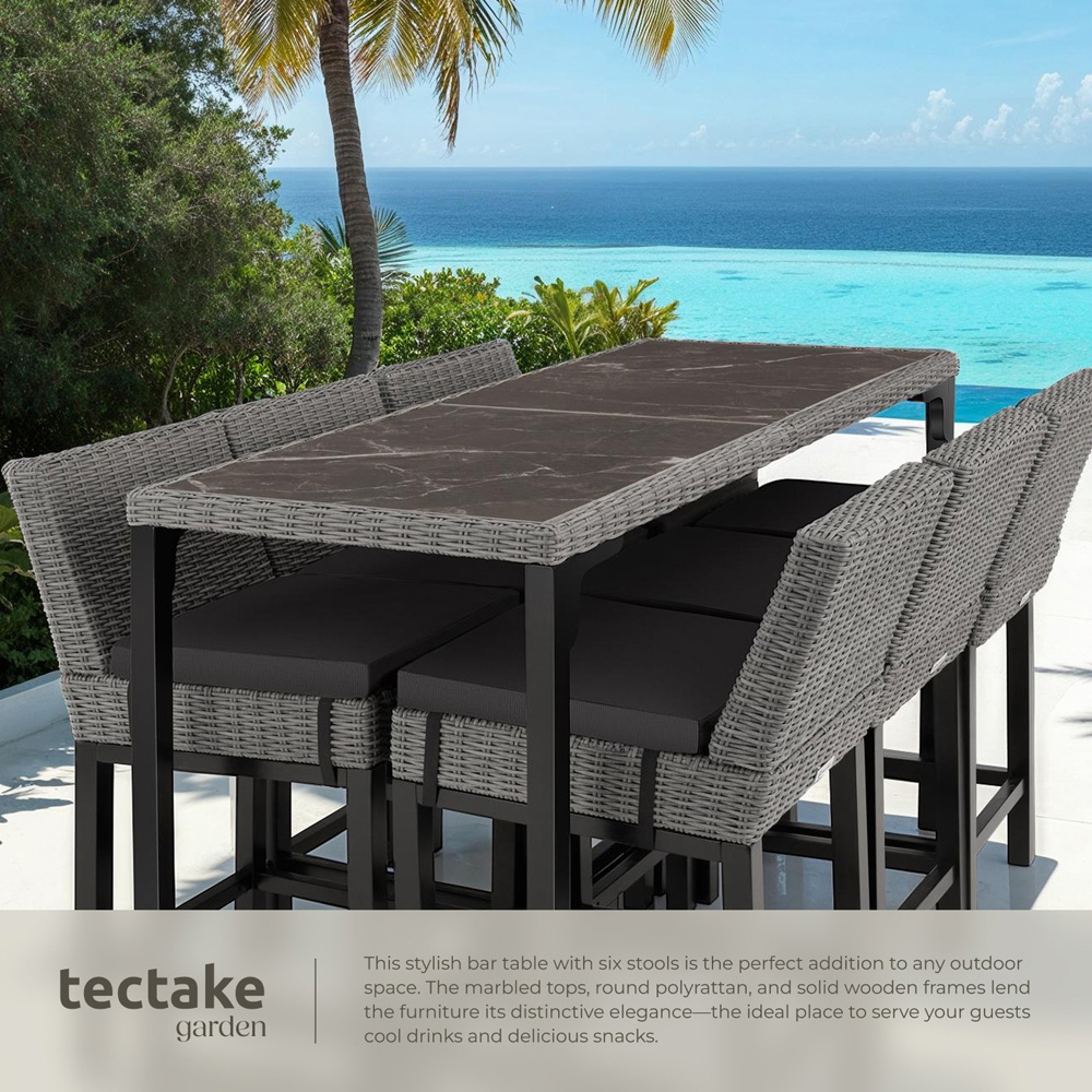 tectake Lovas Latina 6 Seater Poly Rattan Garden Bar Dining Table Grey Image 5