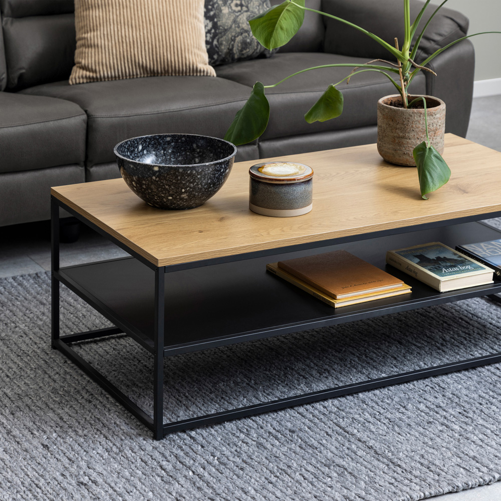 Florence Gila Single Shelf Oak and Black Coffee Table Image 4
