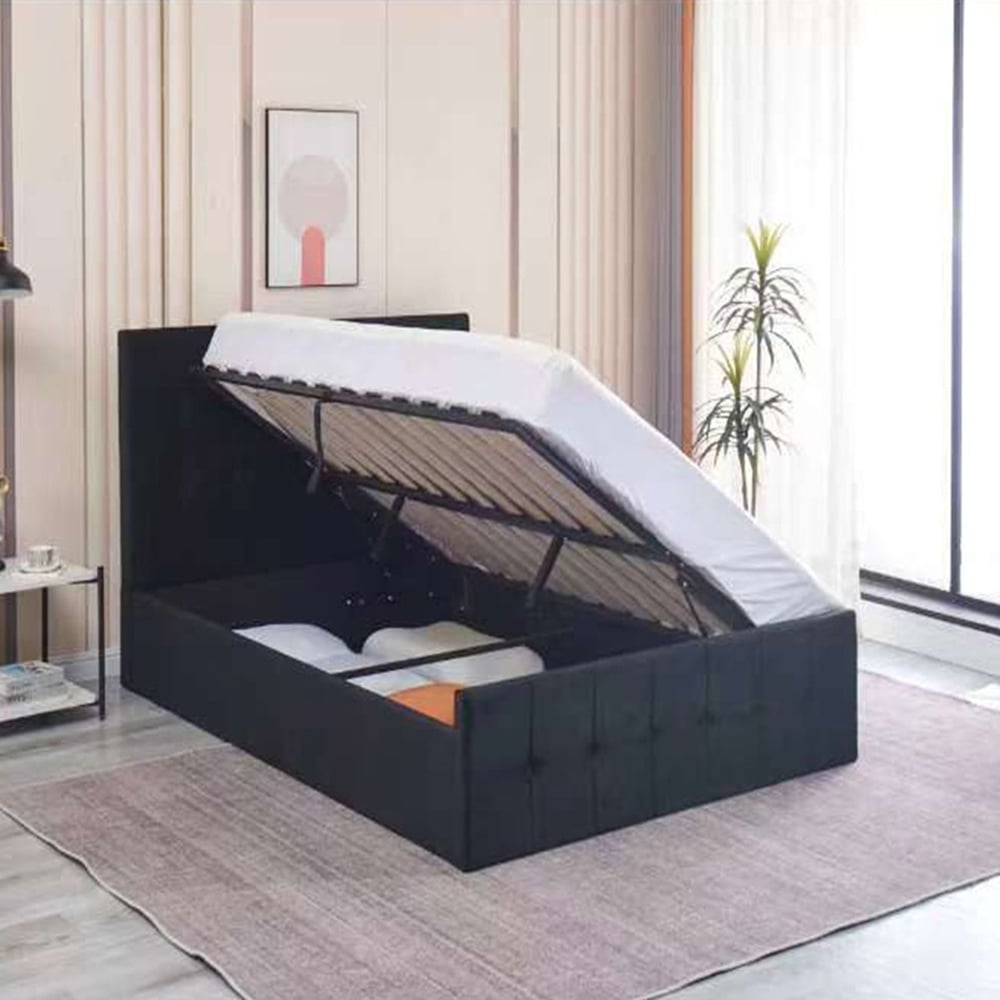 Portland Single Black Velvet Cushioned Ottoman Bed Image 5