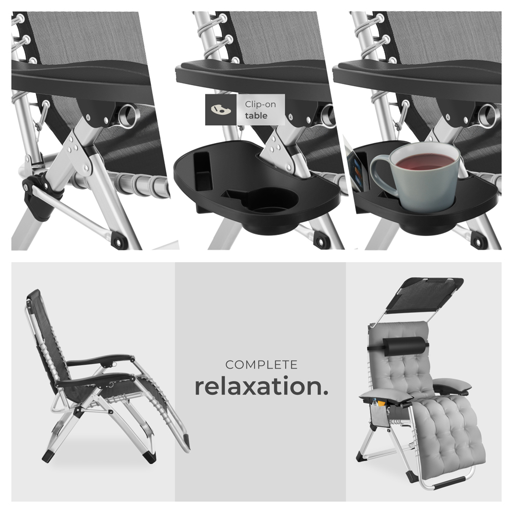 tectake Cirrus Light Grey Set of 2 Folding Plush Padding Sun Lounger with Sun Shade Image 7