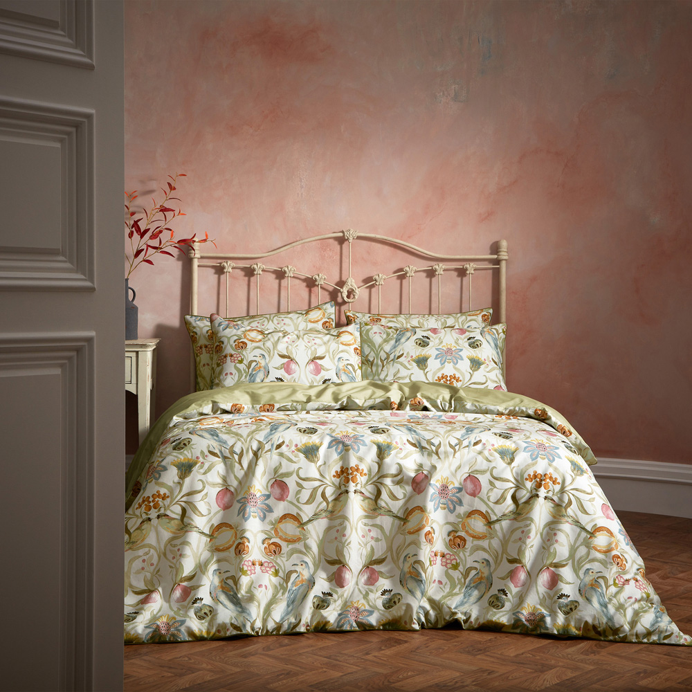 EW by Edinburgh Weavers Liberty Floral Birds Super King Size Stone Cotton Duvet Set Image 5
