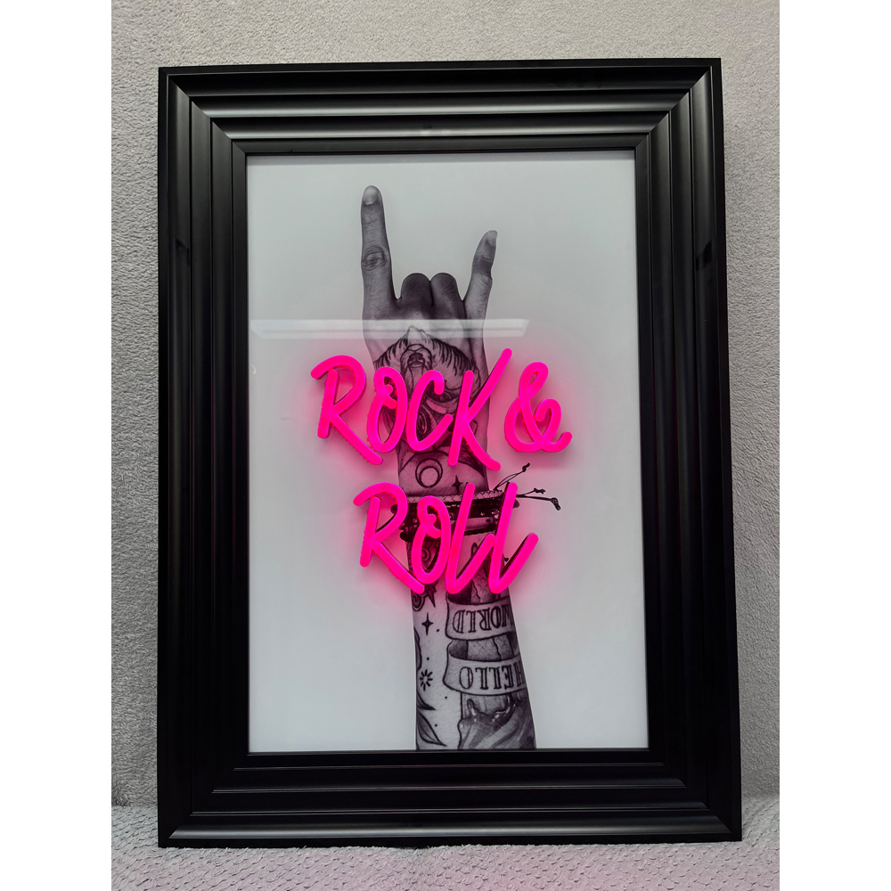 Splashbax Rock And Roll Black Premium Gallery Frame LED Neon Wall Art Image 2