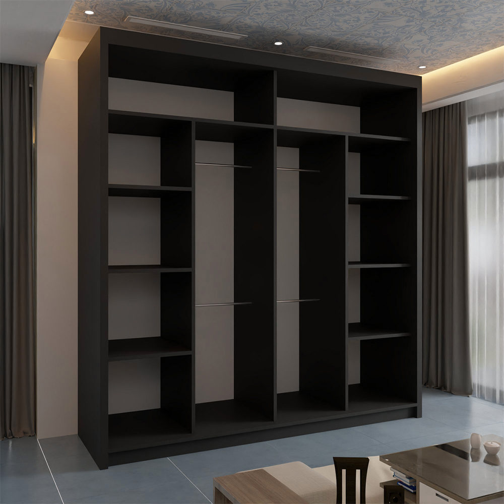 Sliding Wardrobes 4U Batumi 2 Door Black Wide Curved Mirrored Wardrobe Image 3