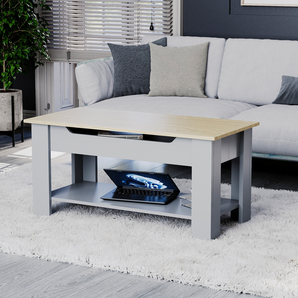 Vida Designs Oak and Grey Lift Up Coffee Table Image 8