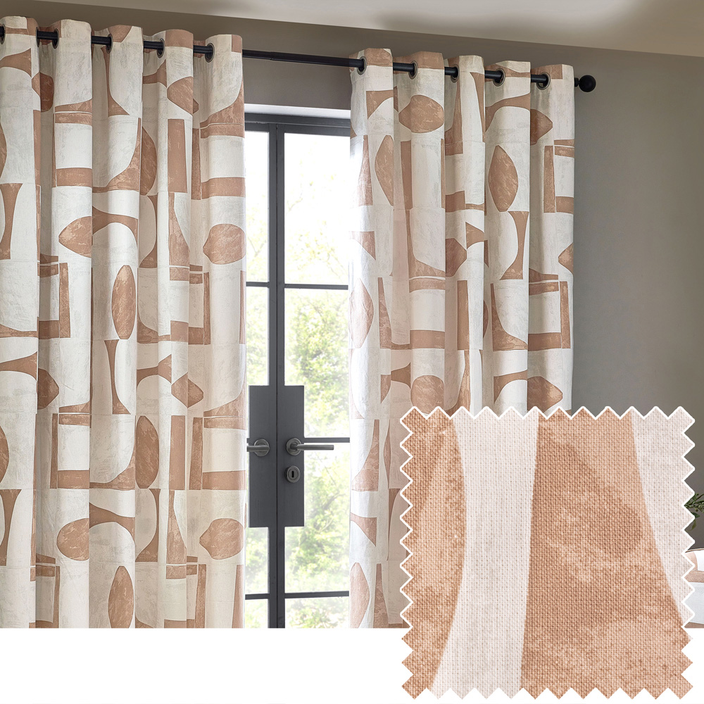 Hoem Carro Clay Abstract Eyelet Curtains 168 x 137cm Image 2