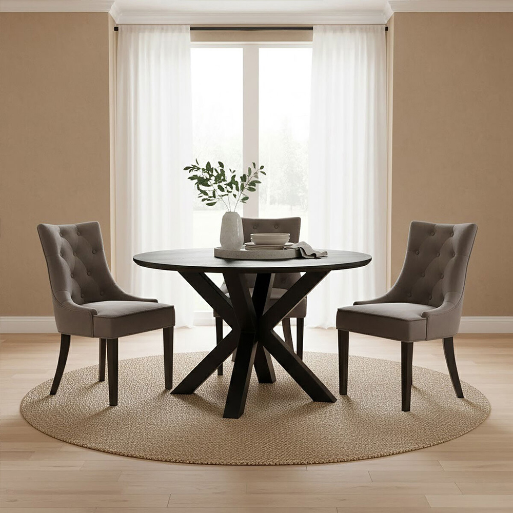 Premier Housewares Black Wood Finish 4 Seater Dining Table with Metal Legs Image 3