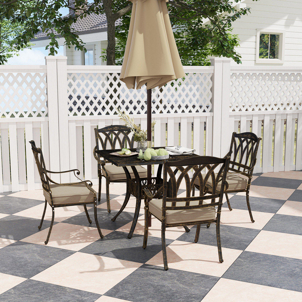 Outsunny 4 Seater Garden Dining Set with Parasol Hole Bronze Image 7