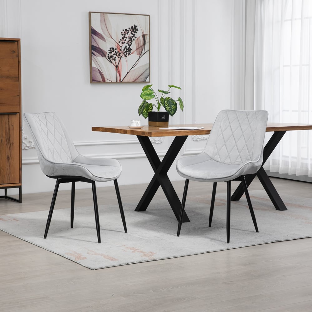 Artemis Home Bovino Set of 2 Silver Velvet Fabric Dining Chairs Image 2