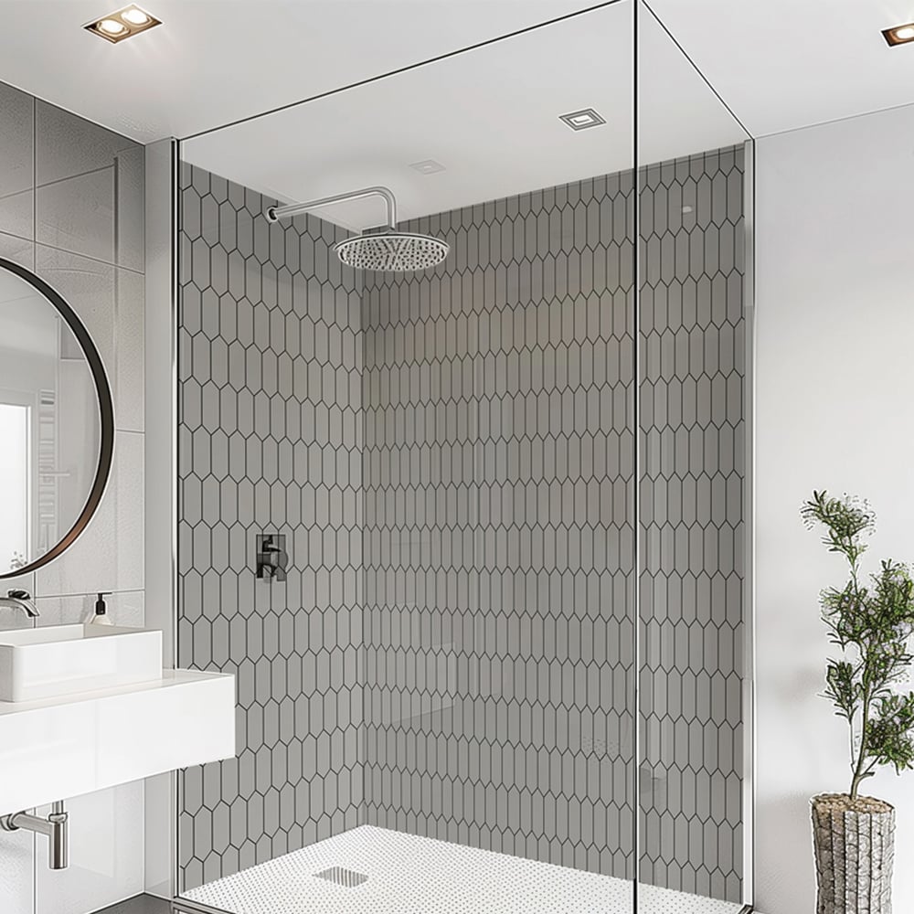 Splashbax Premium Artisan Elongated Hexagon Cloudy Grey Acrylic Bathroom Wall Panel 2400 x 800mm Image 1