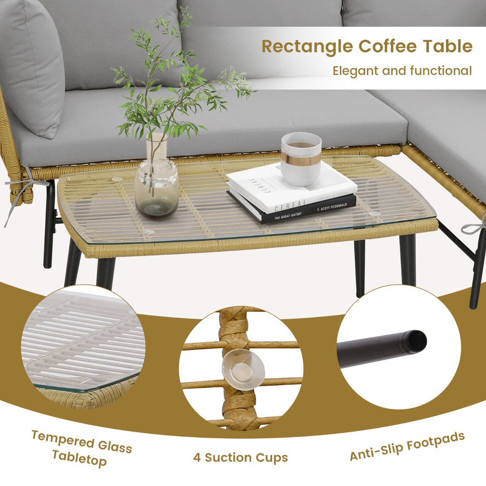 Costway 4 Seater Rattan Grey L Shaped Lounge Sofa Set Image 6