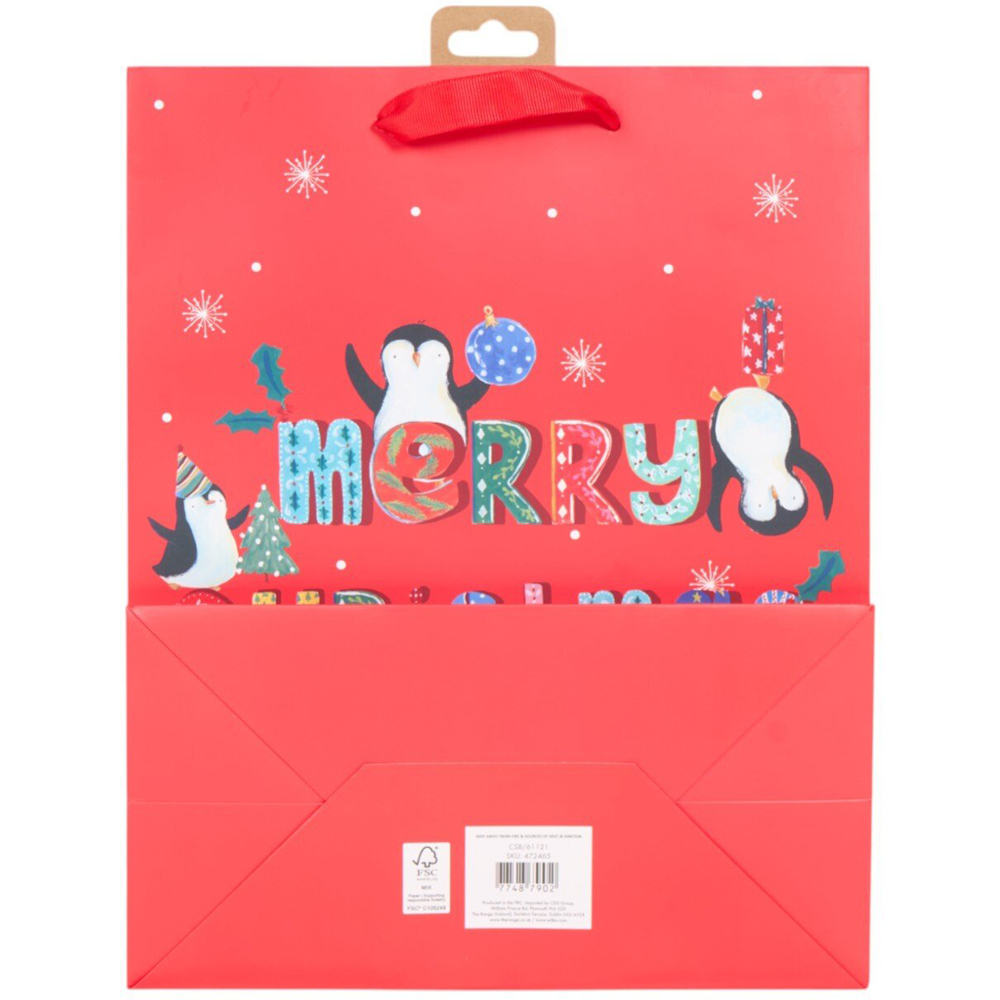Festive Penguins Gift Bag Red Tall Image 2